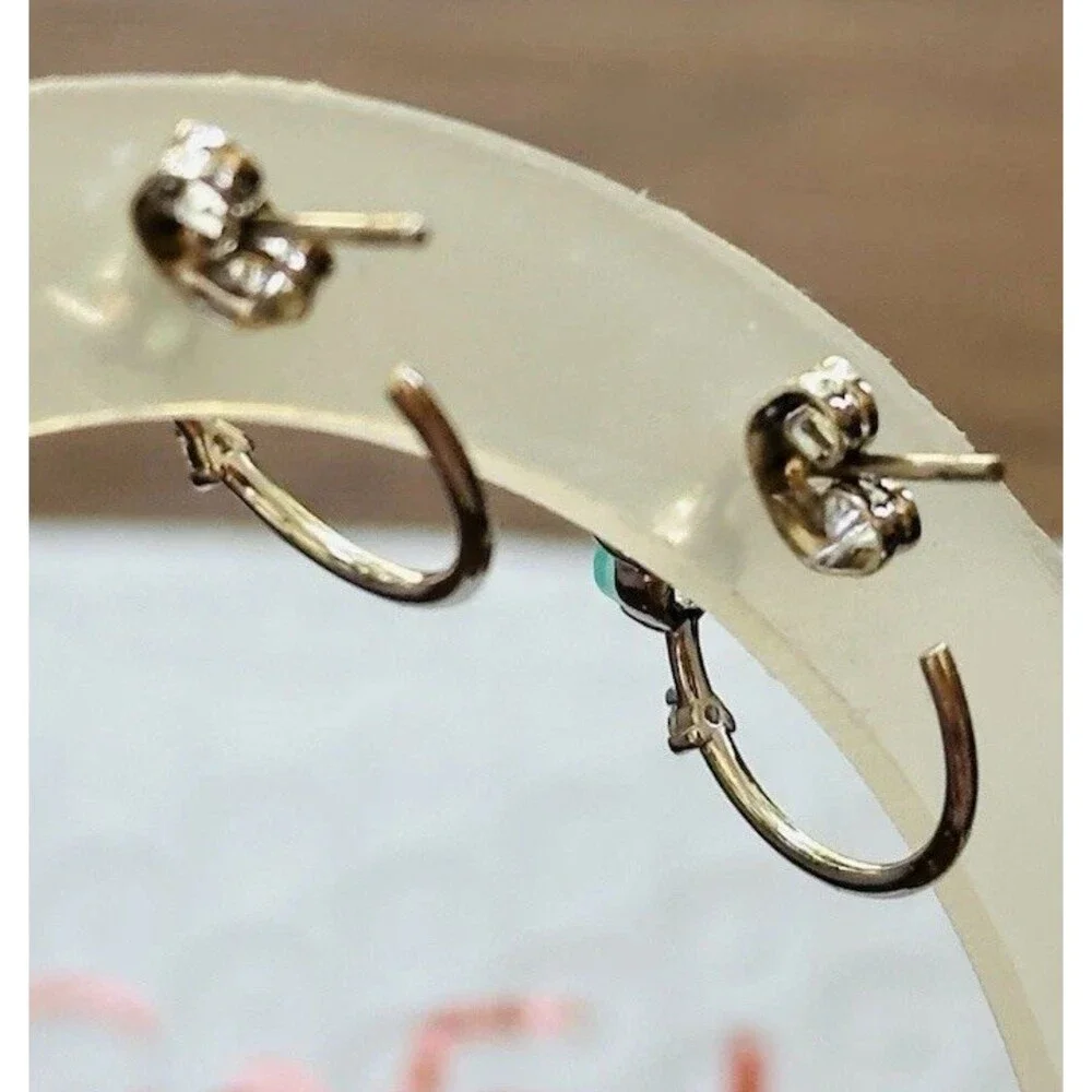 Bomb Party Aqua Blue Faceted Stone Open Hoop Stud Earrings Rhodium Plated